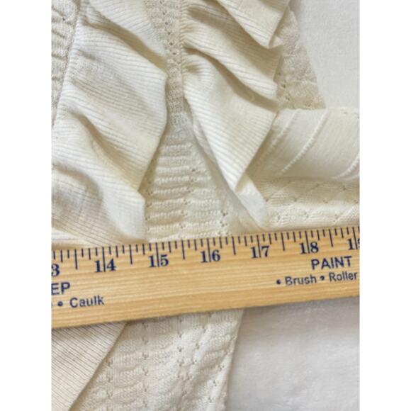 Chloe Knit Sweater Size S Vanilla Ice Ruffle Puff Sleeve MOP Buttons Mock Neck - Picture 8 of 16